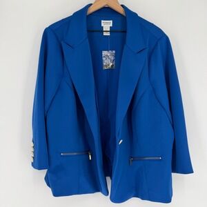 Monroe & Main Cobalt Blue Blazer Jacket 24W Plus Size NWT Zip Pocket